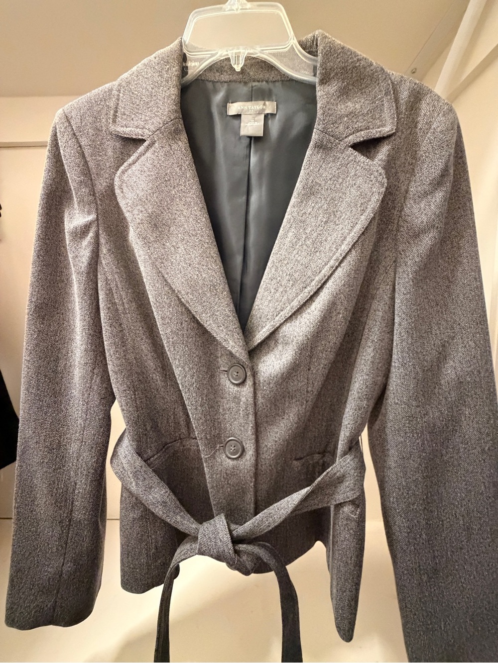 Ann Taylor Gray Belted Notch Lapel Blazer Jacket